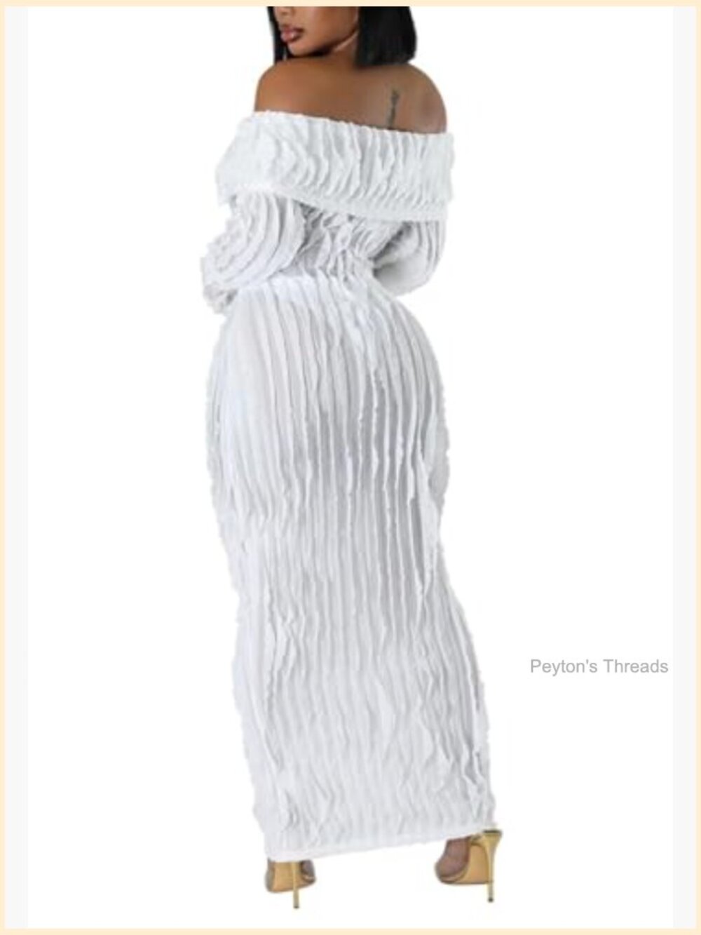Off Shoulder Maxi Dress Long Sleeve Button Down Ruffle Mesh Bodycon Sexy - Picture 4 of 7